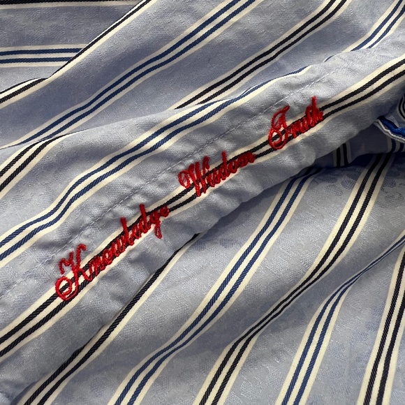 Like New [Robert Graham] Embroidered Blue Button Down Striped Shirt | Mens Large - Picture 12 of 16